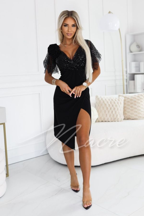 Black midi dress with sequins and embellished top - Claudie