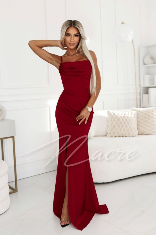 Maroon fitted maxi dress with water neckline - Holly