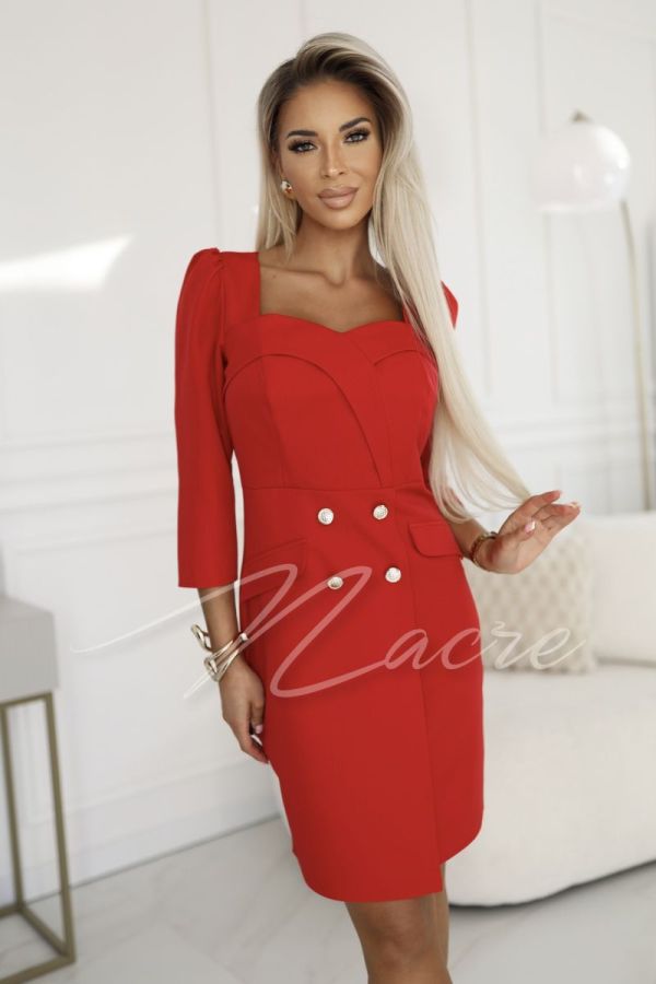 Red formal double-breasted dress - Tamina