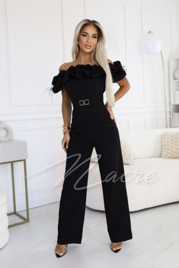 Black women's jumpsuit with feathers - Puri