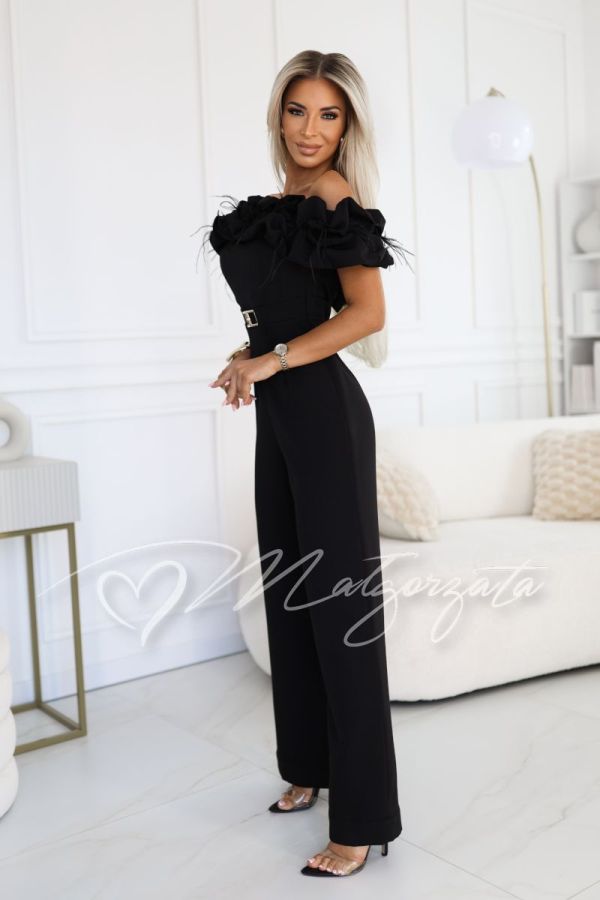 Black women's jumpsuit with feathers - Puri