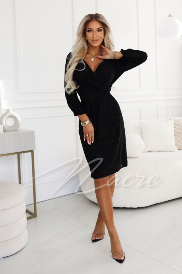 Black brocade midi dress with long sleeves - Livia