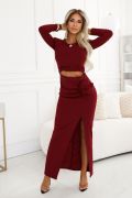 Maroon maxi dress with waist break and flower - Sonia