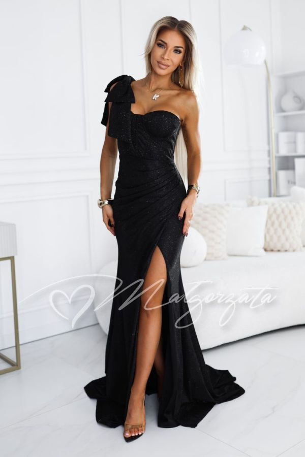 Black corset long dress with bow on shoulder - Labelle