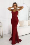 Maroon fishnet cut dress with appliques - Clair