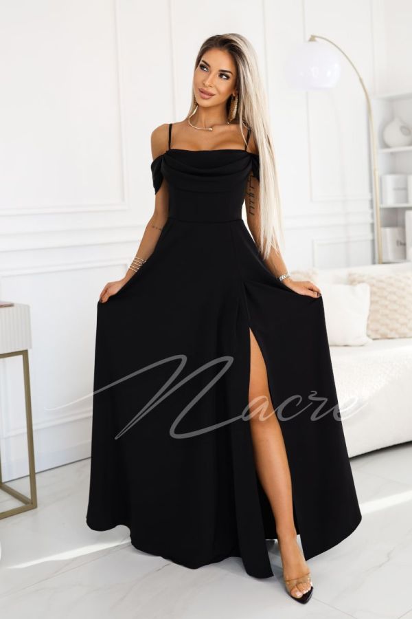 Black flared dress with water neckline - Bristol
