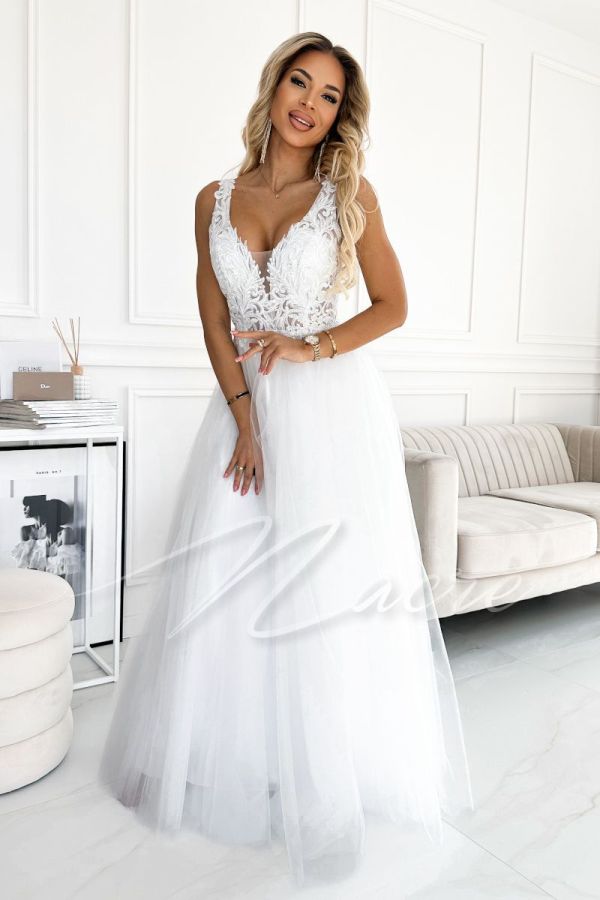Tulle wedding dress with guipure lace - Nelia