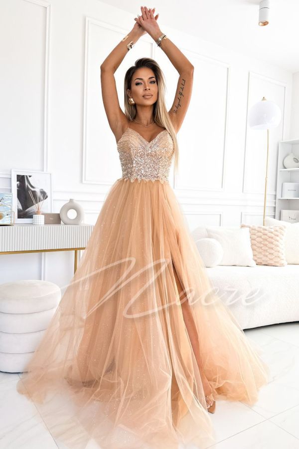Gold tulle dress with sequins and beads - Dorina