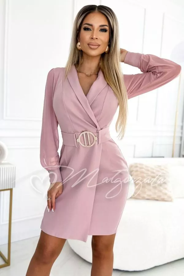 gently used formal dresses Long Sleeve Collared Twofer Sweater Dress In Champagne Blush Black main image 1