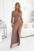 Dark beige maxi dress with sequin sleeves - Elizabeth