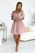 Tulle nude mini dress with dropped shoulders - Almina