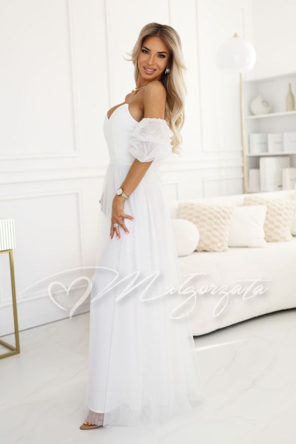 Princess cut wedding dress with buff sleeves - Azaria
