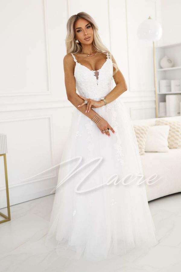 Princess cut lace wedding dress white - Valentina