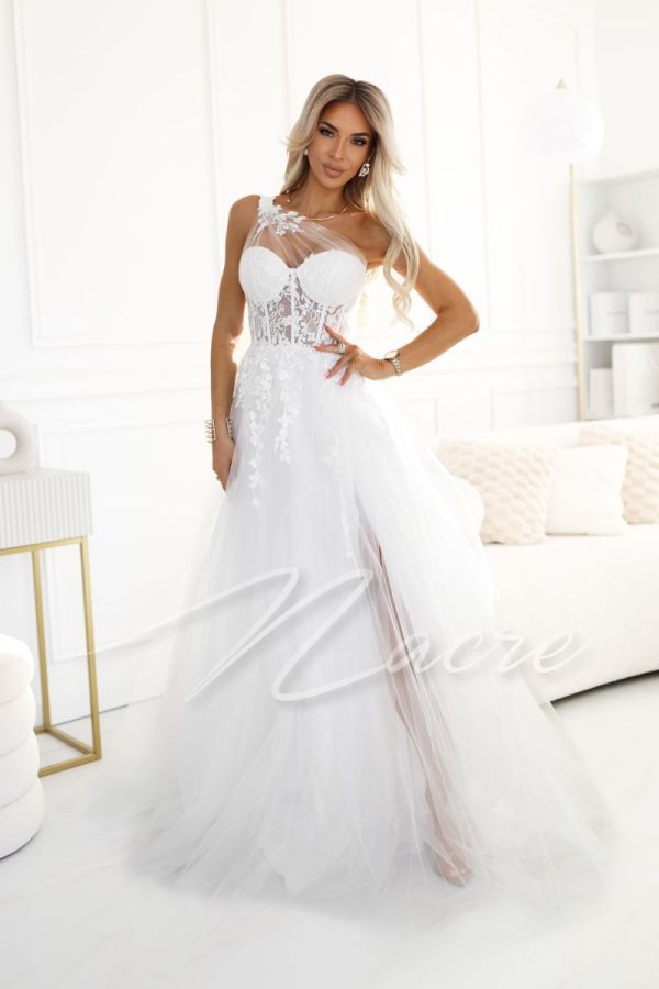 Princess cut wedding dress with one shoulder corset - Garden