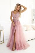 Pink tulle maxi dress with lace top - Morena