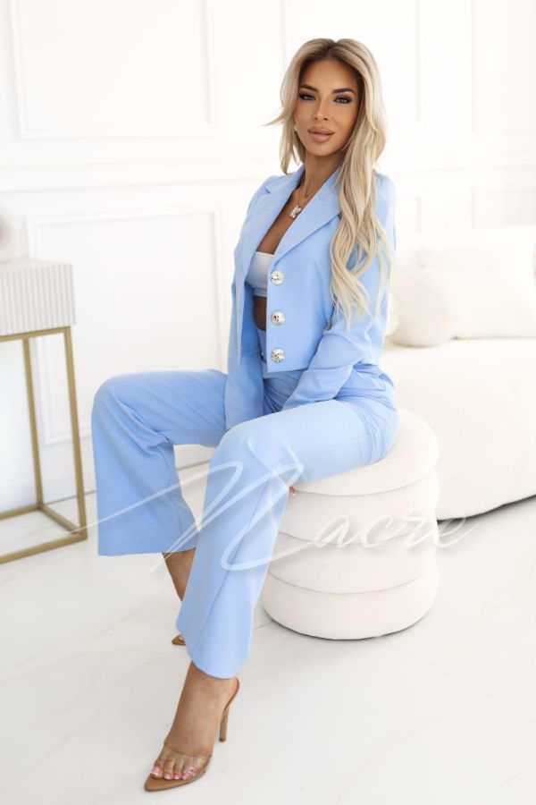 Blue women's set with short jacket and high-waisted pants - Letty