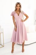 Pink flared midi dress with rose - Emily