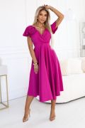 Fuchsia flared midi dress with rose - Emily