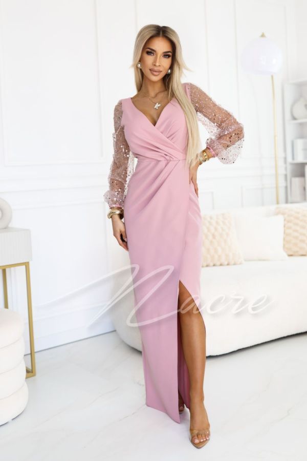 Pink maxi dress with sequin sleeves - Elizabeth