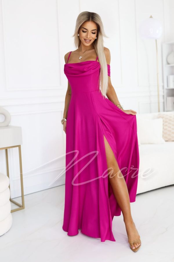 Fuchsia flared dress with water neckline - Bristol