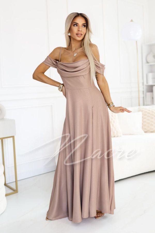Latte flared dress with water neckline - Bristol