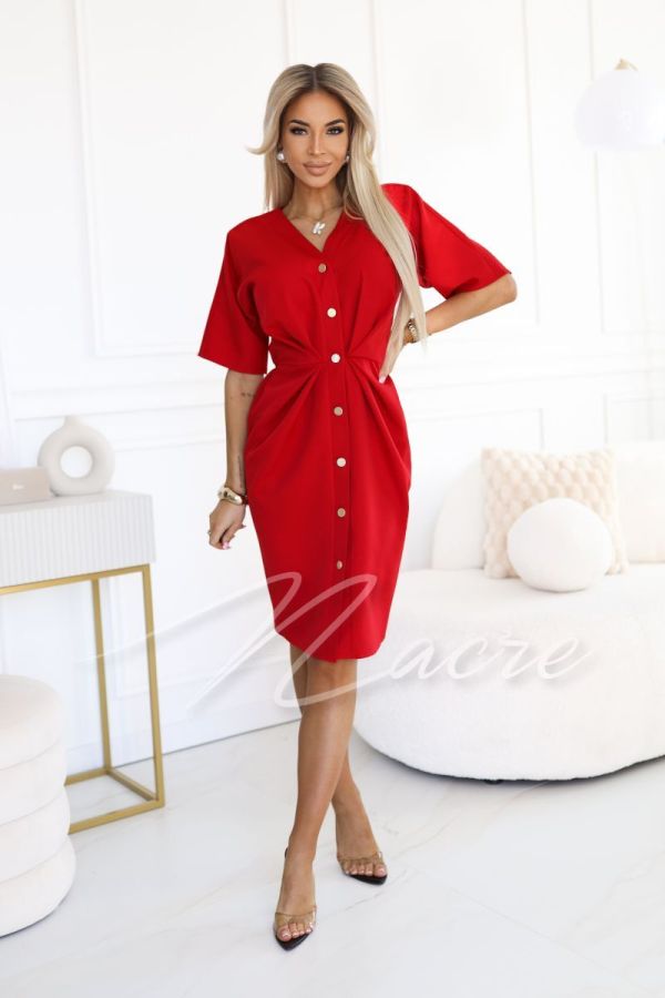 Red midi dress with short sleeves - Emilia