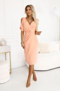 Peach midi dress with buff sleeves - Mireja