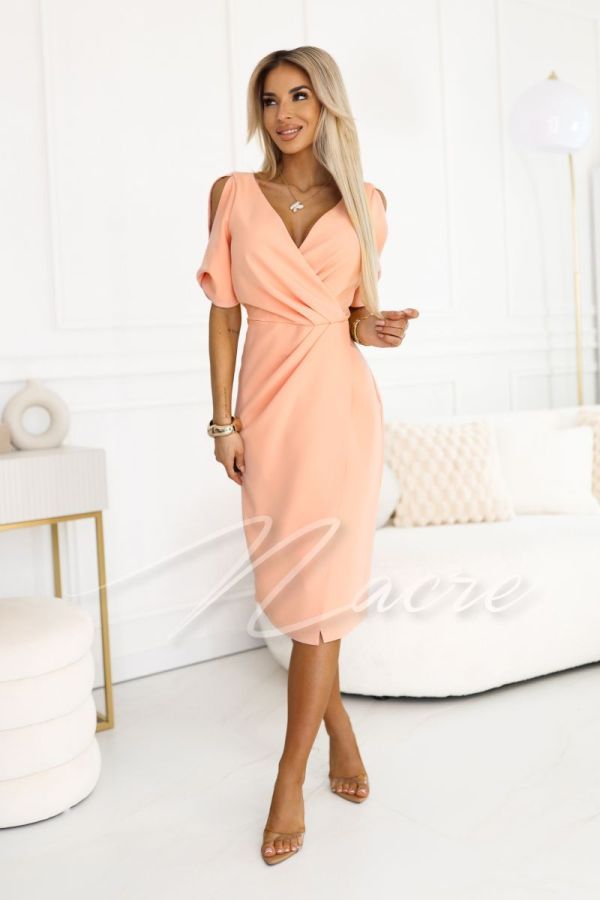 Peach midi dress with buff sleeves - Mireja