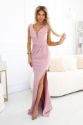 Pink maxi dress for wedding with feathers - Gloria