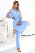 Blue women's jumpsuit with sequined sleeves - Maricela