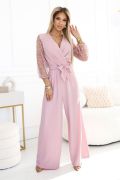 Pink women's jumpsuit with sequined sleeves - Maricela