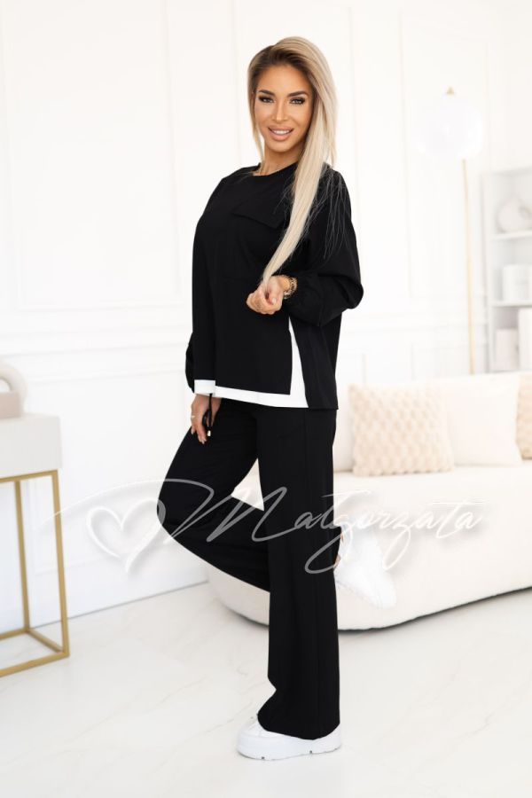 Black women's tracksuit set with wide pants - Bottega