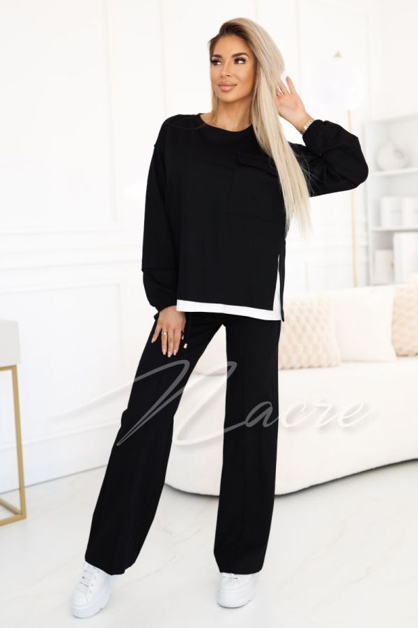 Black women's tracksuit set with wide pants - Bottega