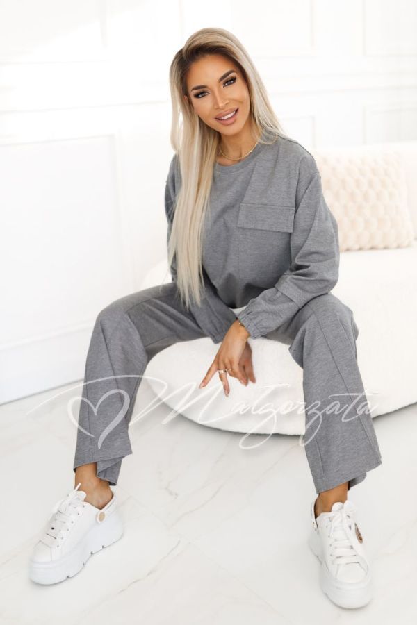 Grey women's wide-leg sweatshirt set - Bottega