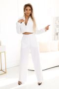 White elegant women's suit with wide pants - Karter