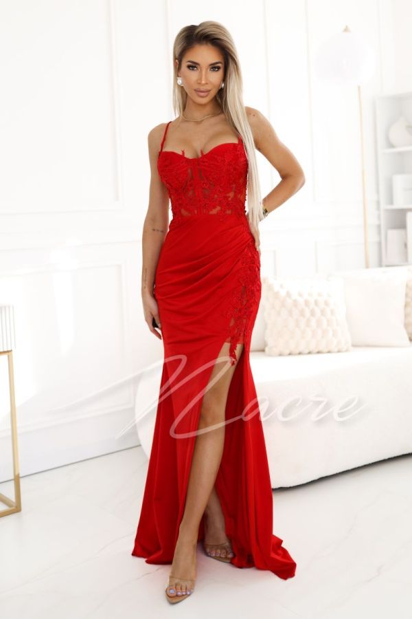 Red wedding maxi dress with corset - Susana