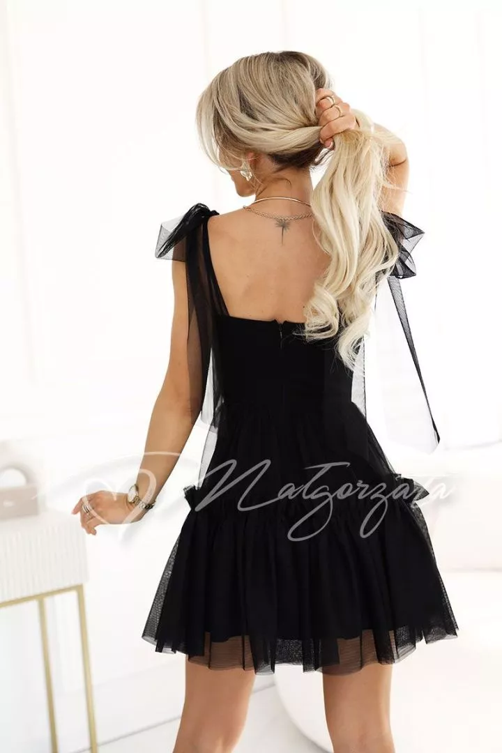 black mini wedding dress BABARONI A-line One Shoulder Tiered Tulle Mini Homecoming Dress Black, Black / US0