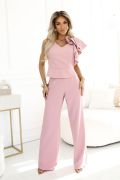 Pink women's set with wide pants and rose - Sandra
