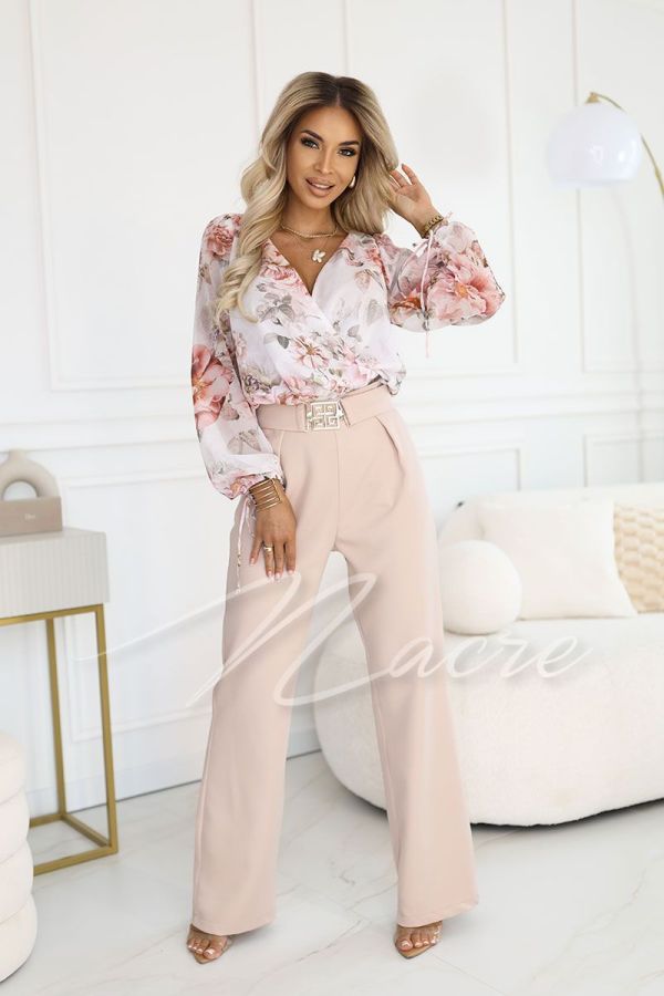 Beige women's set with wide pants and blouse - Sanchi