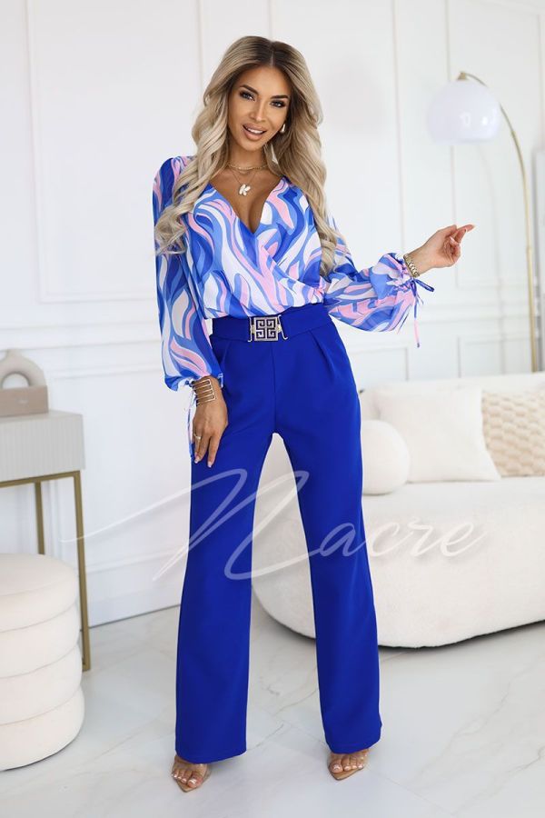 Cornflower women's set with wide pants and blouse - Sanchi