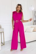Fuchsia women's jumpsuit with wide leg and water neckline - Ella