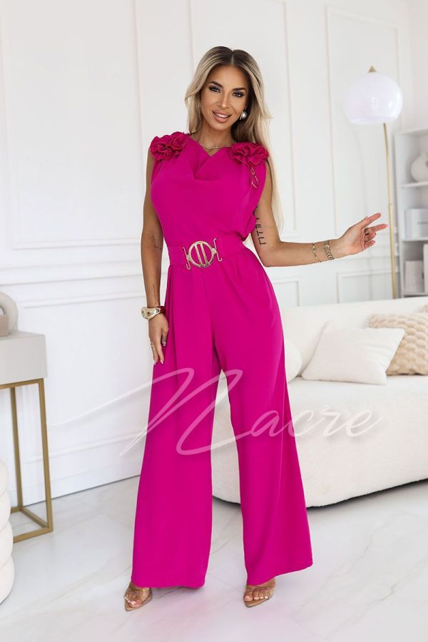 Fuchsia women's jumpsuit with wide leg and water neckline - Ella