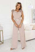 Women's jumpsuit with wide leg and mocha water neckline - Ella