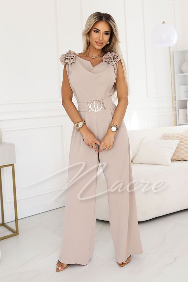 Women's jumpsuit with wide leg and mocha water neckline - Ella