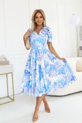 Blue print flared midi dress for wedding - Ernesta