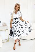 Flared midi dress for wedding with black peas on white background - Ernesta