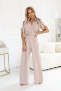Women's jumpsuit with wide pants and mocha roses - Katrin
