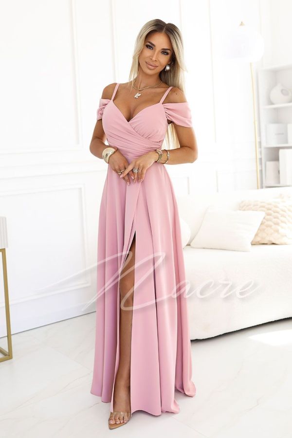 Pink flared maxi dress with dropped shoulders - Willow