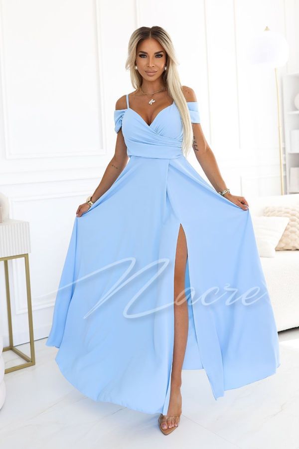 Blue flared maxi dress with dropped shoulders - Willow