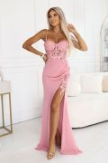 Pink corset maxi dress with lace fishnet cut - Marisol